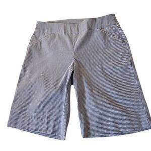 Attyre NY Womens Flat Front Striped Pull-on Chino Bermuda Shorts Blue White Sz 8